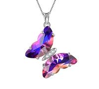 Aurora Tears Collier papillon en forme de cœur pour femme en argent sterling 925 avec pendentif en cristal pour mariage et anniversaire, Zircone cubique, Améthyste