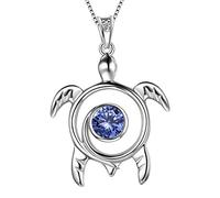 Aurora Tears Collier Tortue avec Pendentif Animal en Argent Sterling 925 Bleu Juin Bijoux de Naissance avec zircone cubique pour Femme DP0172U