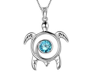 Aurora Tears DP0172 Collier en argent sterling 925 avec pendentif en forme de tortue avec pierre de naissance et oxyde de zirconium pour femme, Zircone cubique Argent sterling, Zircone cubique