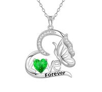 Aurora Tears DP0391 Collier avec pendentif papillon en argent sterling 925 avec pierre de naissance en oxyde de zirconium coupe feu d'artifice pour femme, taille unique, Argent, Zircone cubique