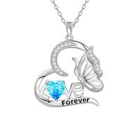 Aurora Tears DP0391 Collier avec pendentif papillon en argent sterling 925 avec pierre de naissance en oxyde de zirconium coupe feu d'artifice pour femme, taille unique, Argent, Zircone cubique