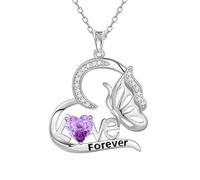 Aurora Tears DP0391 Collier avec pendentif papillon en argent sterling 925 avec pierre de naissance en oxyde de zirconium coupe feu d'artifice pour femme, taille unique, Argent, Zircone cubique