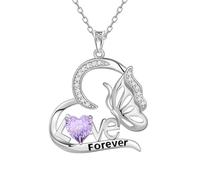 Aurora Tears DP0391 Collier avec pendentif papillon en argent sterling 925 avec pierre de naissance en oxyde de zirconium coupe feu d'artifice pour femme, taille unique, Argent, Zircone cubique