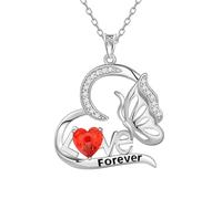 Aurora Tears DP0391 Collier avec pendentif papillon en argent sterling 925 avec pierre de naissance en oxyde de zirconium coupe feu d'artifice pour femme, taille unique, Argent, Zircone cubique