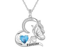 Aurora Tears DP0391 Collier avec pendentif papillon en argent sterling 925 avec pierre de naissance en oxyde de zirconium coupe feu d'artifice pour femme, taille unique, Argent, Zircone cubique