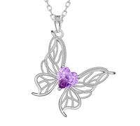 Aurora Tears DP0392 Collier avec pendentif papillon en argent sterling 925 avec pierre de naissance en oxyde de zirconium taillé en forme de feu d'artifice pour femme, taille unique, Argent, Zircone