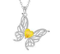 Aurora Tears DP0392 Collier avec pendentif papillon en argent sterling 925 avec pierre de naissance en oxyde de zirconium taillé en forme de feu d'artifice pour femme, taille unique, Argent, Zircone