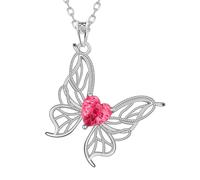 Aurora Tears DP0392 Collier avec pendentif papillon en argent sterling 925 avec pierre de naissance en oxyde de zirconium taillé en forme de feu d'artifice pour femme, taille unique, Argent, Zircone