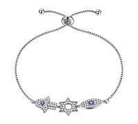 Aurora Tears Hamsa Fatima Bracelet main en argent sterling 925 bleu avec breloque en forme d'étoile de David à six points Bijoux pour femme DB0110W, 20 centimeters, Argent sterling