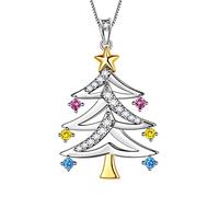 Aurora Tears Pendentif arbre de Noël en argent sterling 925, collier de Noël, bijoux fantaisie, cadeau en cristal CZ pour les vacances, les festivals, les bijoux pour femme, Zircone cubique