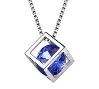 Aurora Tears September Birthstone Pendentif Saphir CZ Carré Pendentifs Collier Anniversaire Cadeaux pour Femmes Filles 17.7" DP0028S