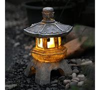 AURORAF Statues De Lanterne De Pagode À Énergie Solaire, Ornements De Jardin De Lumière De Pagode De Style Japonais, pagode vintage lumineuse autonome décorative pour pelouse,(Color:B)