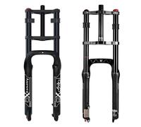 AuroraXQ Fourche à Suspension Pneumatique pour VTT Fat Tire 4.0 20/26 Pouces - 190mm Voyage, Espacement du Hub de 135mm, QR 9mm, Double Couronne Amortisseur Fourche Vélo pour MTB Fat Snow Beach E-Bike