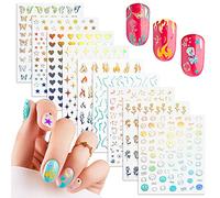 Aurore Holographique Stickers 9 Feuilles Autoadhésif Papillon Coeur Etoile Autocollant pour Ongles 3D Laser Argenté Ongles Nail Art pour Manucure
