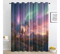 Aurore Licorne Cheval Rideau - Galaxie Animaux Contes de Fées Rideaux a Oeillets - pour Salon Chambre - Thermique Occultant Rideau 2 Panneaux - 225L X 260H cm Jv612