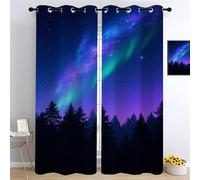 Aurore Salon Rideaux Occultants, forêt Enfants Panneaux de Rideaux intérieurs, Ciel étoilé Draperies, Paysage du Ciel Nocturne Chambre Décoration Fenêtre L132 x H240cm x2
