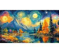 Aurores boréales au-Dessus d'une rivière de Montagne au crépuscule Puzzle 1000 pièces - DéFi éduchatiF Difficile pour Adultes Activité à Domicile 38x26/1000pcs