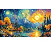 Aurores boréales au-Dessus d'une rivière de Montagne au crépuscule Puzzle 1000 pièces pour Adultes - Idée Cadeau Parfaite Décoration Murale Activité à Domicile 75x50/1000pcs