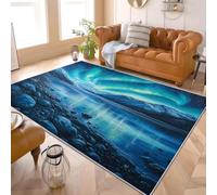 Aurores BoréAles de RêVe Tapis Décoratif Moderne à Poils Courts, Doux et Moelleux, Dessous Antidérapant, Lavable en Machine Bleu Tapis de Salon, Chambre et Entrée 140x200 cm