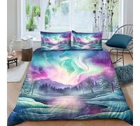 Aurores boréales Housses De Couettes 3D Imprimé Paysage naturel Housse De Couette Pour Adultes Et Enfants E Avec Fermeture À Glissière Microfibr Avec Taies Parure De Lit 3 Pièces King(220x240