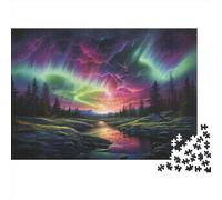 aurores du Nord Puzzle 1000 Pièces Cadeau Unique forêt rivière Challenge Toy À De Qualité Supérieure Peinture Art pour Adultes Et Enfants À Partir De 12 Ans 1000pcs (75x50cm)