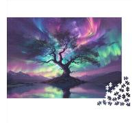 aurores du Nord Puzzle 1000 Pieces Cadeau Unique lac Arbre Challenge Toy À De Qualité Supérieure Peinture Art pour Adultes Et Enfants À Partir De 12 Ans 1000pcs (75x50cm)