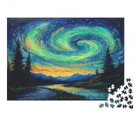 aurores du Nord Puzzle 1000 Pieces Cadeau Unique rivière Forest Défi Jouet À De Qualité Supérieure Peinture Art pour Adultes Enfants 1000pcs (75x50cm)