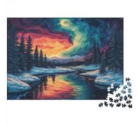 aurores du Nord Puzzle 1000 Pièces Jouet en Bois Cadeau Unique Décoration Intérieure forêt rivière Challenge Toy Adultes & Enfants des 14 Ans 1000pcs (75x50cm)