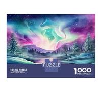 Aurores Norvège Idée Cadeau - 1000 Pièces De Puzzle Carton Épais Jeu De Puzzle Aurore Neige Puzzle De Détente Voyage, Une Énigme du Cadeau De Noël Parfaite pour Adultes 52x38cm/1000pcs