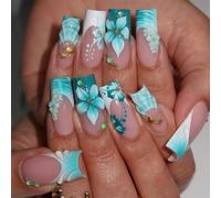 Auroriel 24 pièces de dentelle française verte ongles pressés 3D perles dorées design floral réutilisables pour femme manucure DIY