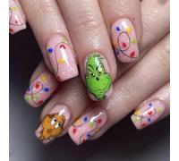 Auroriel 24 Pièces Noël Press-On Ongles Longueur Moyenne Carré Ongles Art Avec Design Pailleté Recouvrement Complet Ongles Acryliques Hiver Monstre Faux Ongles Avec Desig