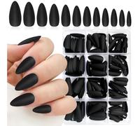 Auroriel 240 pièces ongles en forme d'amande moyen noir mat taille moyenne faux ongles couverture complète réutilisable