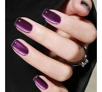 Auroriel 30 Pièces Courtes Carrées Ongles Cat Eye Press On Violet Gel Doux Réutilisables Naturels Acryliques Ensemble Pour Femmes Cadeau