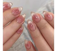 Auroriel 30 Pièces Ongles Pressés Cat Eye En Forme D'Amande Pailletés Dégradé Rose Brillant Réutilisables Pour Femmes Filles Manucure Look De Rêve