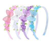 Auroriel 4er Set Blumen & Schmetterling Bandes pour Cheveux Filles, Élastique Anti-Glissement Accessoires Cheveux, Bandes Frontales Multicolores pour Bébés, Enfants, Ados