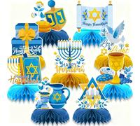 Auroriel 9 Pièces Décoration de Table en Habillage de Miel Chanukka Centre de Table en Papier en Forme de Nids d'abeille avec Dreidel Menora Happy Hanukka Décor pour Tabl