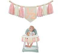 Auroriel Bannière Pink Quasten Hochstuhl, Décoration pour Fille de 6 Mois, Bannière Joyeux Demi-Anniversaire, Accessoires pour Fête et Séance Photo de Six Mois
