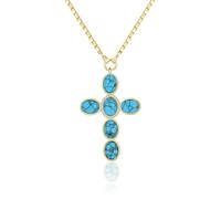 Auroriel Collier Pendentif Croix en Pierre Précieuse Plaqué Or 14K pour Femmes Turquoise Œil de Tigre Améthyste Obsidienne Pierre de Lune Quartz Rose Croix Foi Protection
