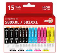 Aurotec 580XXL 581XXL Cartouches d'encre Remplacement Compatible pour Canon PGI-580 CLI-581 pour Canon Pixma TS6350 TS705 TS8350 TS8352 TS9550 TS6351 TS8351 TR8550 TR7550 TS9150 TS9550 TR7650(15-Pack)