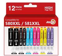 Aurotec PGI-580 CLI-581 XXL Cartouches d'encre Compatibles pour Cartouche Canon 580 581 XXL pour PIXMA TS8350 TS8151 TS8300 TS6250 TS6151 TR7550 TS8351 TS8352 TS8152 TR8550 TS8252 TS8150 (12-Pack)