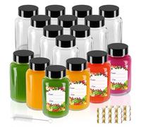AuroTrends Lot de 16 bouteilles de shots au gingembre de 118 ml, réutilisables avec brosse et autocollants, bouteilles de jus avec bouchons pour jus, boissons, lait, whisky (118 ml)