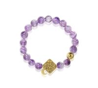AUROZIA Three Charms Lunar Bloom Bracelet en perles de cristal plaqué or blanc 20 carats Lotus et la lune pour femme, One Size, Cristal, ziron