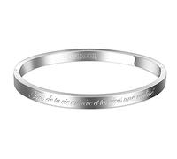 AURSTORE® Bracelet Jonc Fin en Acier Inoxydable 316L avec Message de Fais de ta Vie Un rêve et tes rêves Une réalité Largeur 4 mm Couleurs au Choix (Argenté)