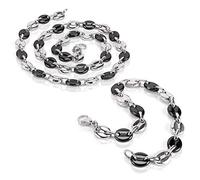 AURSTORE Parure Bracelet ET Chaine Homme Acier INOX Massif Grain DEà café Taille Couleurs AU Choix (7mm, Argenté-Noir)