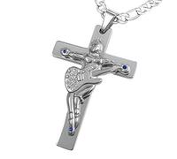 AURSTORE® Pendentif Croix Guitare JH, Collier Johnny hallyday, Vendue à Ses Concerts, Parure en Acier Inoxydable avec Cordon en chaîne Acier 60cm (Pierre Bleu Chaine, 6)