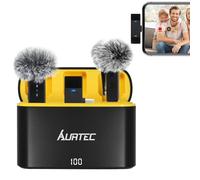 AURTEC Lot de 2 Microphones Cravate sans Fil avec étui de Chargement pour téléphones de Type C/USB C, Plug & Play, portée de 30,5 m, Suppression du Bruit et Grande Batterie