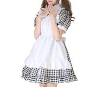 Aurueda Costume de fille française - Costume d'anime d'Halloween - Adorable costume de fille avec robe, tablier, chapeau pour Halloween - Costume de fille à carreaux - Taille M
