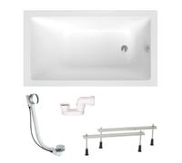 Aurum 150x80 cm baignoire rectangulaire en acrylique, gauche et droite, avec pieds + vidage + siphon, blanc (SATVAUR150-SET)