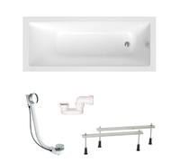 Aurum 160x70 cm baignoire rectangulaire en acrylique, gauche et droite, avec pieds + vidage + siphon, blanc (SATVAUR16070-SET)