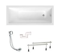 Aurum 170x70 cm baignoire rectangulaire en acrylique, gauche et droite, avec pieds + vidage + siphon, blanc (SATVAUR170-SET)